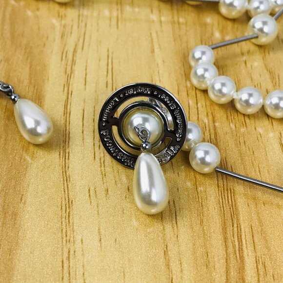 NEW Vivienne Westwood Brooken pearl necklace Silver - Picture 5 of 10